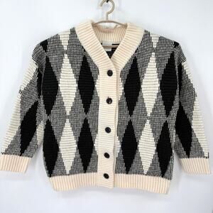 Varley Black and Cream Argyle Oversized Cardigan-M